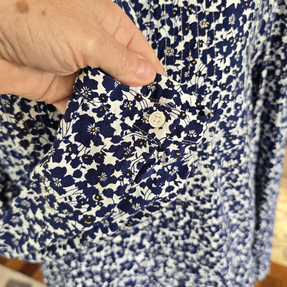 Old Navy Blue White Floral Long Sleeve Dress L - Picture 6 of 8